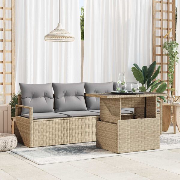 vidaXL Tuin Sofa Set met opslag 5 pcs Beige Poly riet