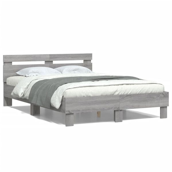 vidaXL Bedframe met hoofdeinde grijs sonoma eiken 135x190 cm
