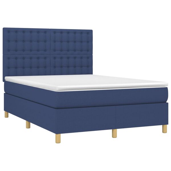 vidaXL Boxspring met matras en LED stof blauw 140x200 cm