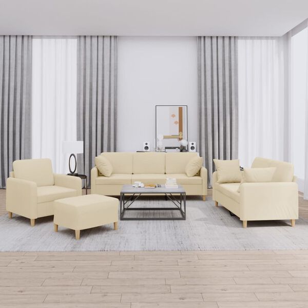 vidaXL 4-delige Loungeset met kussens stof crèmekleurig