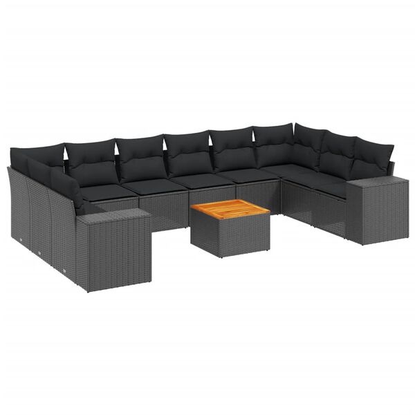 vidaXL 11-delige Loungeset met kussens poly rattan zwart