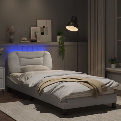vidaXL Bedframe met LED-verlichting kunstleer wit 90x190 cm
