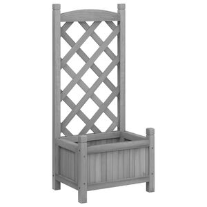 vidaXL Plantenbak met latwerk 40x30x90 cm massief vurenhout grijs