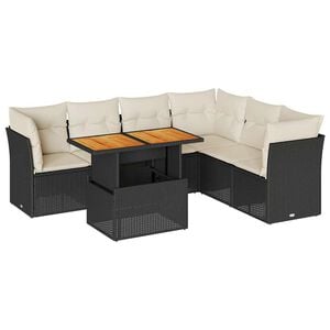 vidaXL 7-delige Loungeset met kussens poly rattan zwart