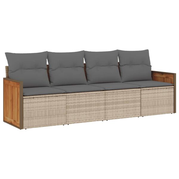 vidaXL 4-delige Loungeset met kussens poly rattan beige