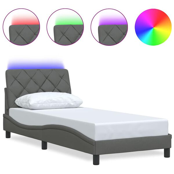 vidaXL Bedframe met LED zonder matras 90x190 cm stof donkergrijs