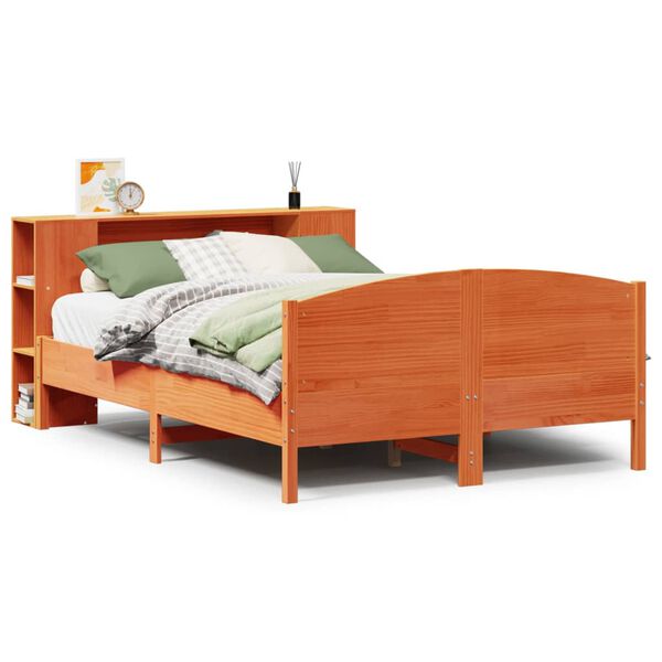 vidaXL Bed met boekenkast zonder matras grenenhout wasbruin 150x200 cm