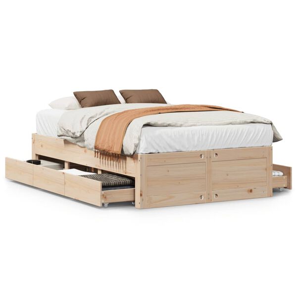 vidaXL Bedframe zonder matras met lades massief grenenhout 135x190 cm