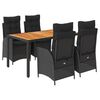 vidaXL 5-delige Tuinset met kussens poly rattan zwart