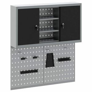 vidaXL Gereedschapskast set met plank 3 st Zwart Gepoedercoat staal