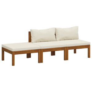 vidaXL 3-delige Loungeset met cr&egrave;mekleurige kussens massief acaciahout