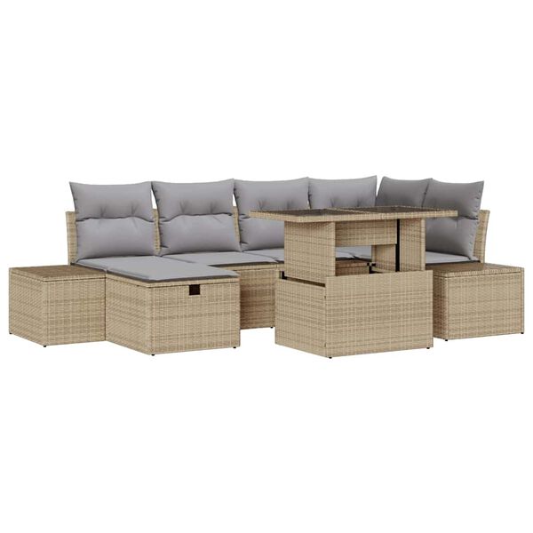 vidaXL Tuin Sofa Set met kussen met opslag 7 pcs Beige Poly riet