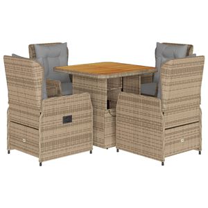 vidaXL 5-delige Tuinset met kussens poly rattan beige
