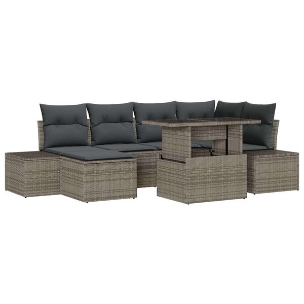 vidaXL Tuin Sofa Set 7 pcs Grijs Poly rattan en gepoedercoat staal