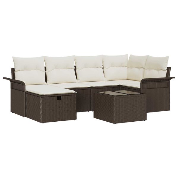 vidaXL Tuin Sofa Set met kussen 7 pcs Bruin en Cr&egrave;me poly rattan