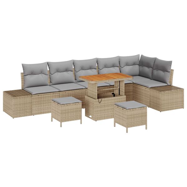 vidaXL Tuinbankenset met kussen 9 pcs Beige poly rattan