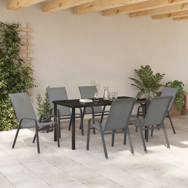 vidaXL Tuin eettafelset 7 pcs Grijs en zwart Poedercoating staal