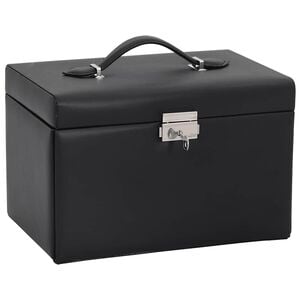 vidaXL Sieradendoosje 3-laags spiegel afsluitbaar 26x18x17,5 cm zwart