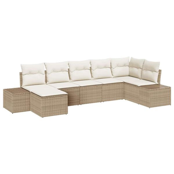 vidaXL Tuin Sofa Set met kussen met opslag 7 pcs Beige poly rattan