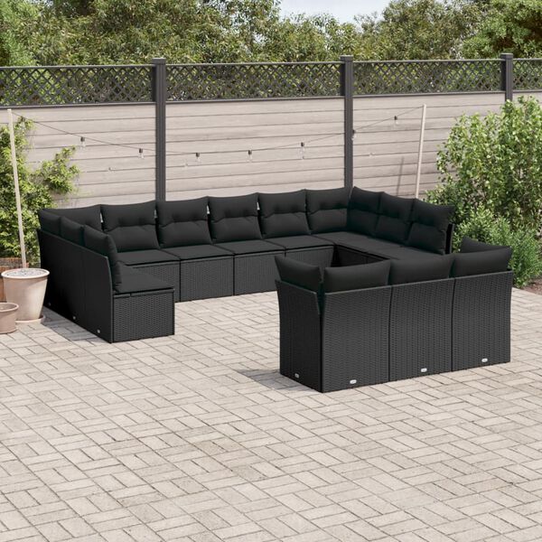 vidaXL 13-delige Loungeset met kussens poly rattan zwart