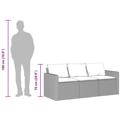 vidaXL Tuinbank 3-zits met kussens poly rattan bruin