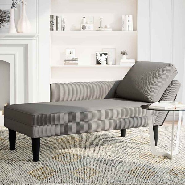 vidaXL Chaise longue met kussen corduroy stof lichtgrijs