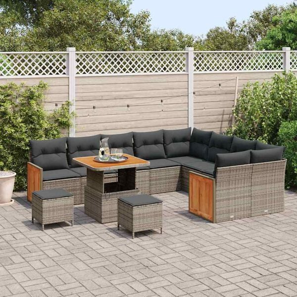 vidaXL Tuin Sofa Set 12 pcs Grijs Donkergrijs poly rattan