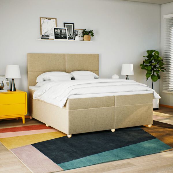 vidaXL Boxspring met matras stof cr&egrave;mekleurig 200x200 cm