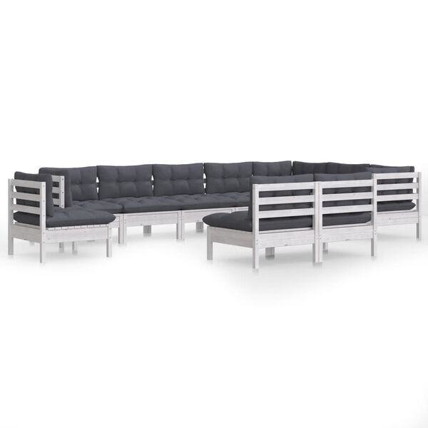 vidaXL 10-delige Loungeset met kussens massief grenenhout wit