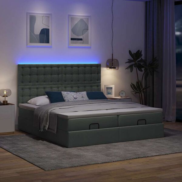 vidaXL Ottoman bed met matrassen en LED's 180x200cm stof donkergrijs
