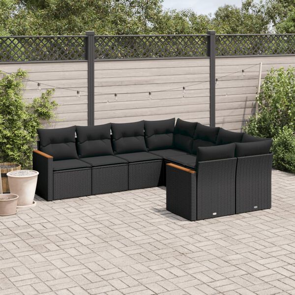 vidaXL 8-delige Loungeset met kussens poly rattan zwart