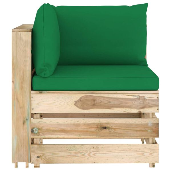 vidaXL 3-delige Loungeset met kussens groen ge&iuml;mpregneerd hout