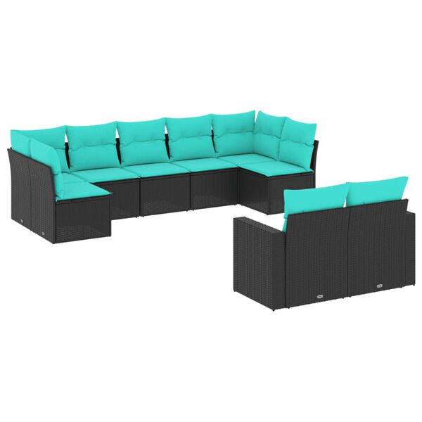 vidaXL 9-delige Loungeset met kussens poly rattan zwart