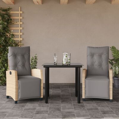 vidaXL 3-delige Tuinset met kussens poly rattan gemengd beige