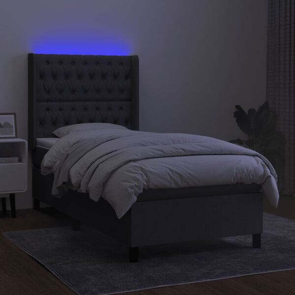 vidaXL Boxspring met matras en LED stof donkergrijs 90x200 cm