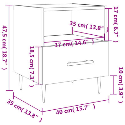 vidaXL Nachtkastjes 2 st 40x35x47,5 cm bewerkt hout grijs sonoma eiken