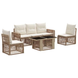 vidaXL Tuinbankenset 6 st Beige en Cr&egrave;me Wit poly rattan