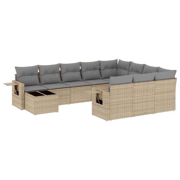 vidaXL 11-delige Tuinset met kussens poly rattan beige