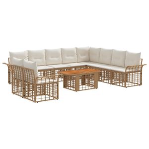 vidaXL Tuinbankenset 11 st Natuurlijk en Cr&egrave;me Wit poly rattan