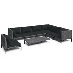 vidaXL 8-delige Loungeset met kussens poly rattan donkergrijs