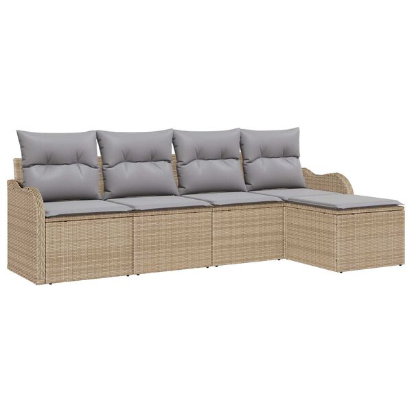 vidaXL Tuin Sofa Set met kussen met opslag 5 pcs Beige Poly riet