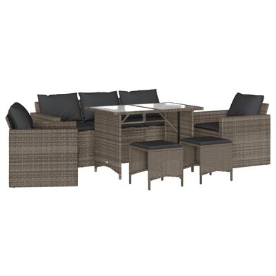 vidaXL 6-delige Loungeset met kussens poly rattan grijs