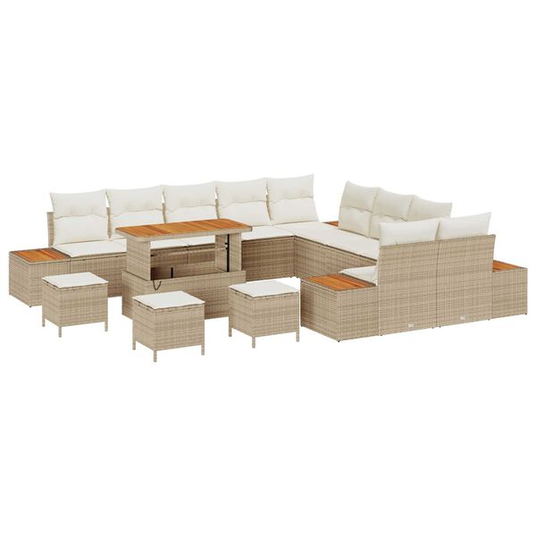 vidaXL Tuinbankenset 14 pcs Beige poly rattan