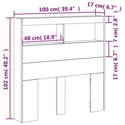 vidaXL Hoofdbordkast met LED-verlichting 100x17x102 cm grijs sonoma