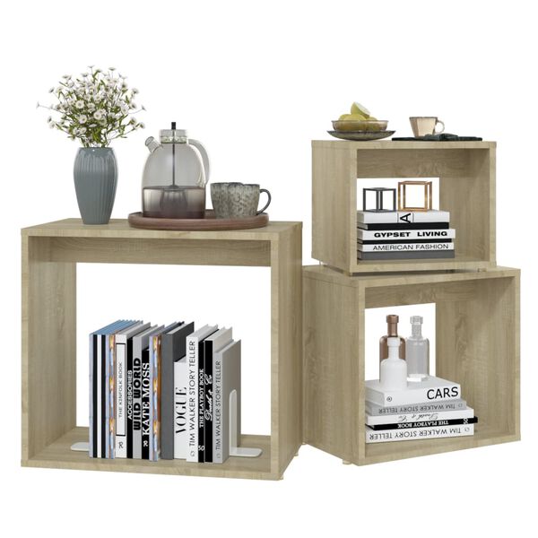 vidaXL 3-delige Tafeltjesset spaanplaat sonoma eikenkleurig