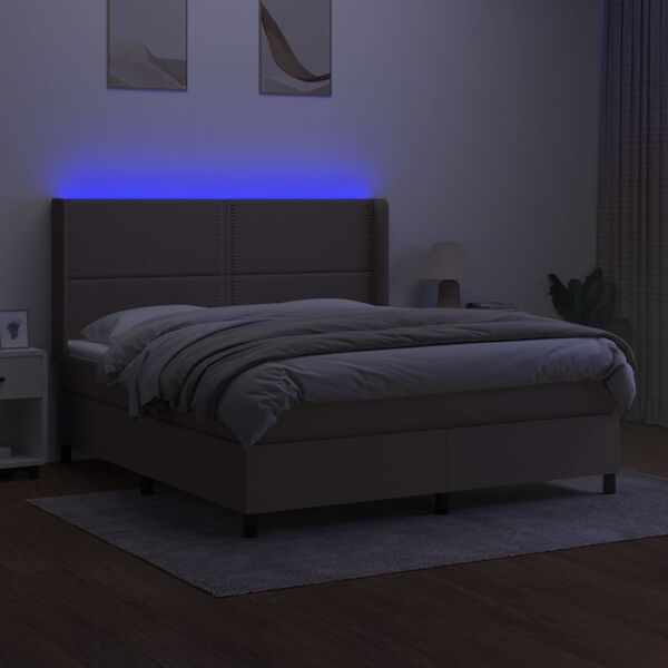 vidaXL Boxspring met matras en LED stof taupe 160x200 cm