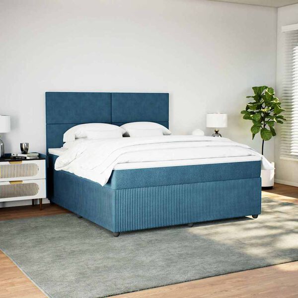 vidaXL Boxspring met matras fluweel donkerblauw 180x200 cm