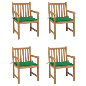vidaXL Tuinstoelen 4 st met groene kussens massief teakhout