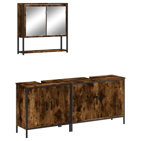 vidaXL 3-delige Badkamermeubelset bewerkt hout gerookt eikenkleurig