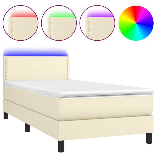 vidaXL Boxspring met matras en LED kunstleer cr&egrave;mekleurig 100x200 cm